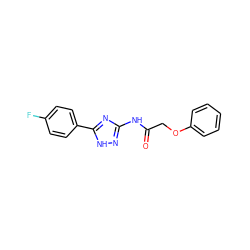 O=C(COc1ccccc1)Nc1n[nH]c(-c2ccc(F)cc2)n1 ZINC000009609183