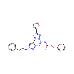 O=C(COc1ccccc1)Nc1nc2nn(CCCc3ccccc3)cc2c2nc(-c3ccco3)nn12 ZINC000013527388