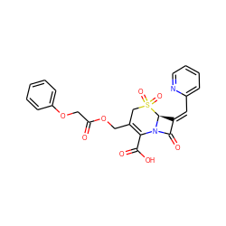 O=C(COc1ccccc1)OCC1=C(C(=O)O)N2C(=O)/C(=C/c3ccccn3)[C@@H]2S(=O)(=O)C1 ZINC000027899397