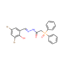 O=C(CP(=O)(c1ccccc1)c1ccccc1)N/N=C/c1cc(Br)cc(Br)c1O ZINC000003185586