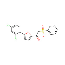 O=C(CS(=O)(=O)c1ccccc1)c1ccc(-c2ccc(Cl)cc2Cl)o1 ZINC000028874798