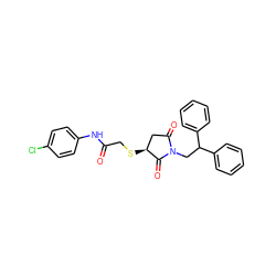 O=C(CS[C@H]1CC(=O)N(CC(c2ccccc2)c2ccccc2)C1=O)Nc1ccc(Cl)cc1 ZINC000000717867