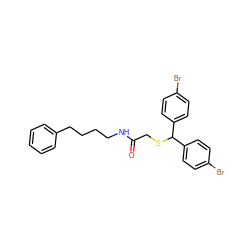 O=C(CSC(c1ccc(Br)cc1)c1ccc(Br)cc1)NCCCCc1ccccc1 ZINC000103246707