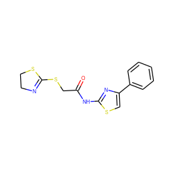 O=C(CSC1=NCCS1)Nc1nc(-c2ccccc2)cs1 ZINC000000033285