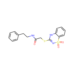 O=C(CSC1=NS(=O)(=O)c2ccccc2N1)NCCc1ccccc1 ZINC000004329604