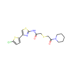 O=C(CSCC(=O)N1CCCCC1)Nc1nc(-c2ccc(Cl)s2)cs1 ZINC000002723395