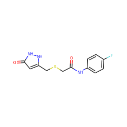 O=C(CSCc1cc(=O)[nH][nH]1)Nc1ccc(F)cc1 ZINC000004317851