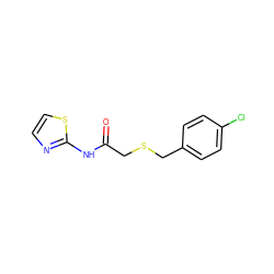 O=C(CSCc1ccc(Cl)cc1)Nc1nccs1 ZINC000000098461