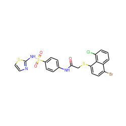 O=C(CSc1ccc(Br)c2cccc(Cl)c12)Nc1ccc(S(=O)(=O)Nc2nccs2)cc1 ZINC000003234027