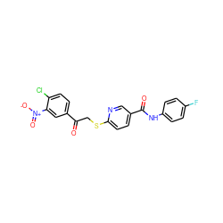 O=C(CSc1ccc(C(=O)Nc2ccc(F)cc2)cn1)c1ccc(Cl)c([N+](=O)[O-])c1 ZINC000261170664