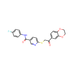 O=C(CSc1ccc(C(=O)Nc2ccc(F)cc2)cn1)c1ccc2c(c1)OCCO2 ZINC000261144570