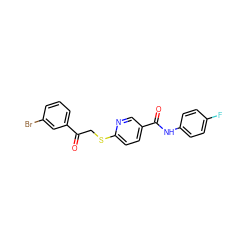 O=C(CSc1ccc(C(=O)Nc2ccc(F)cc2)cn1)c1cccc(Br)c1 ZINC000261186727