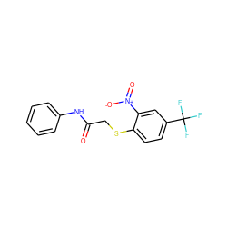 O=C(CSc1ccc(C(F)(F)F)cc1[N+](=O)[O-])Nc1ccccc1 ZINC000004573094