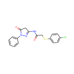 O=C(CSc1ccc(Cl)cc1)NC1=NN(c2ccccc2)C(=O)C1 ZINC000001057797