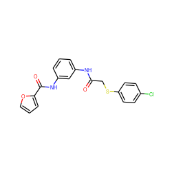 O=C(CSc1ccc(Cl)cc1)Nc1cccc(NC(=O)c2ccco2)c1 ZINC000002997578