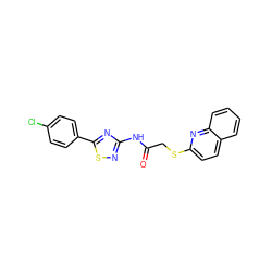 O=C(CSc1ccc2ccccc2n1)Nc1nsc(-c2ccc(Cl)cc2)n1 ZINC000001100848