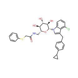 O=C(CSc1ccccc1)NC[C@H]1O[C@@H](n2cc(Cc3ccc(C4CC4)cc3)c3c(Cl)cccc32)[C@H](O)[C@@H](O)[C@@H]1O ZINC000219451306