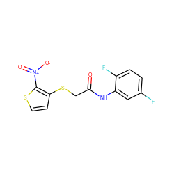 O=C(CSc1ccsc1[N+](=O)[O-])Nc1cc(F)ccc1F ZINC000005136354