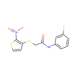 O=C(CSc1ccsc1[N+](=O)[O-])Nc1cccc(F)c1 ZINC000005136325