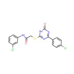 O=C(CSc1nc(-c2ccc(Cl)cc2)nc(=O)[nH]1)Nc1cccc(Cl)c1 ZINC000005176596