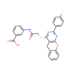 O=C(CSc1nc(-c2ccc(F)cc2)nc2c1Cc1ccccc1O2)Nc1cccc(C(=O)O)c1 ZINC000002692282