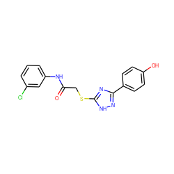 O=C(CSc1nc(-c2ccc(O)cc2)n[nH]1)Nc1cccc(Cl)c1 ZINC000653831332