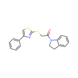 O=C(CSc1nc(-c2ccccc2)cs1)N1CCc2ccccc21 ZINC000001076371