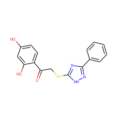 O=C(CSc1nc(-c2ccccc2)n[nH]1)c1ccc(O)cc1O ZINC000005060857