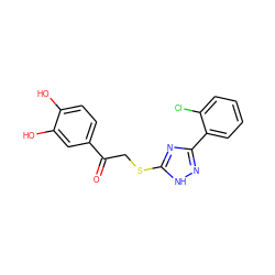 O=C(CSc1nc(-c2ccccc2Cl)n[nH]1)c1ccc(O)c(O)c1 ZINC000005636997