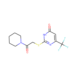 O=C(CSc1nc(C(F)(F)F)cc(=O)[nH]1)N1CCCCC1 ZINC000012502951