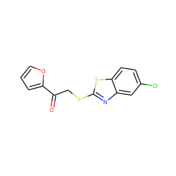 O=C(CSc1nc2cc(Cl)ccc2s1)c1ccco1 ZINC000003232080