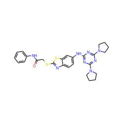 O=C(CSc1nc2ccc(Nc3nc(N4CCCC4)nc(N4CCCC4)n3)cc2s1)Nc1ccccc1 ZINC000008445171