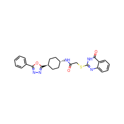 O=C(CSc1nc2ccccc2c(=O)[nH]1)N[C@H]1CC[C@H](c2nnc(-c3ccccc3)o2)CC1 ZINC000299847391