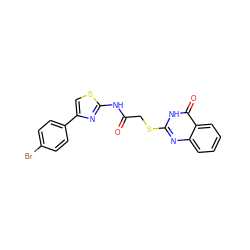 O=C(CSc1nc2ccccc2c(=O)[nH]1)Nc1nc(-c2ccc(Br)cc2)cs1 ZINC000015989997