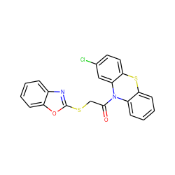 O=C(CSc1nc2ccccc2o1)N1c2ccccc2Sc2ccc(Cl)cc21 ZINC000000691006