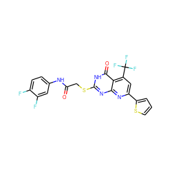 O=C(CSc1nc2nc(-c3cccs3)cc(C(F)(F)F)c2c(=O)[nH]1)Nc1ccc(F)c(F)c1 ZINC000018113826