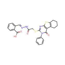 O=C(CSc1nc2sc3c(c2c(=O)n1-c1ccccc1)CCCC3)N/N=C/c1ccccc1C(=O)O ZINC000001878102