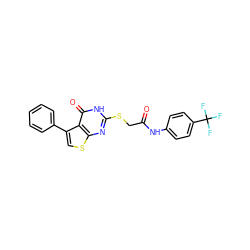 O=C(CSc1nc2scc(-c3ccccc3)c2c(=O)[nH]1)Nc1ccc(C(F)(F)F)cc1 ZINC000013525199