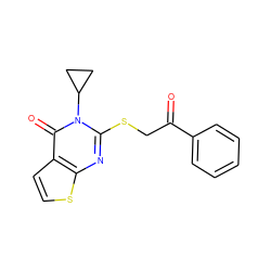 O=C(CSc1nc2sccc2c(=O)n1C1CC1)c1ccccc1 ZINC000653739277