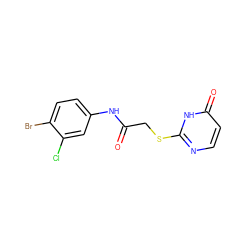 O=C(CSc1nccc(=O)[nH]1)Nc1ccc(Br)c(Cl)c1 ZINC000018157250