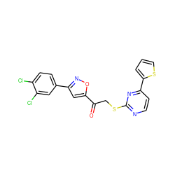 O=C(CSc1nccc(-c2cccs2)n1)c1cc(-c2ccc(Cl)c(Cl)c2)no1 ZINC000001032576