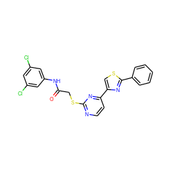 O=C(CSc1nccc(-c2csc(-c3ccccc3)n2)n1)Nc1cc(Cl)cc(Cl)c1 ZINC000001047806