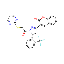 O=C(CSc1ncccn1)N1N=C(c2cc3ccccc3oc2=O)C[C@@H]1c1ccccc1C(F)(F)F ZINC000103267744