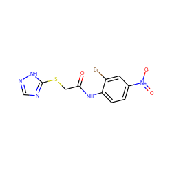 O=C(CSc1ncn[nH]1)Nc1ccc([N+](=O)[O-])cc1Br ZINC000008692006