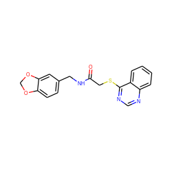 O=C(CSc1ncnc2ccccc12)NCc1ccc2c(c1)OCO2 ZINC000003254585