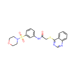 O=C(CSc1ncnc2ccccc12)Nc1cccc(S(=O)(=O)N2CCOCC2)c1 ZINC000009581142