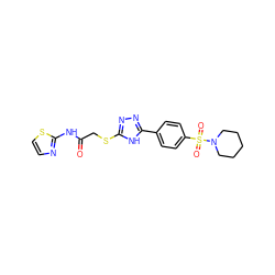 O=C(CSc1nnc(-c2ccc(S(=O)(=O)N3CCCCC3)cc2)[nH]1)Nc1nccs1 ZINC000012484034