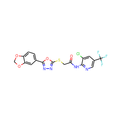 O=C(CSc1nnc(-c2ccc3c(c2)OCO3)o1)Nc1ncc(C(F)(F)F)cc1Cl ZINC000003300270