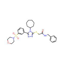 O=C(CSc1nnc(-c2cccc(S(=O)(=O)N3CCOCC3)c2)n1C1CCCCCC1)NCc1ccccc1 ZINC000008829624