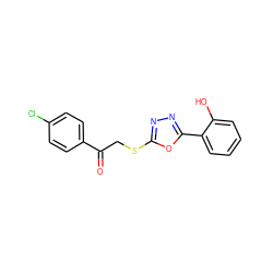 O=C(CSc1nnc(-c2ccccc2O)o1)c1ccc(Cl)cc1 ZINC000000411881